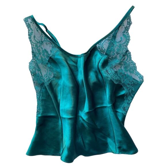 Victoria's Secret Tops - VICTORIA'S SECRET Camisole Womens M Satin Green Lace Tank Top Lingerie Coquette